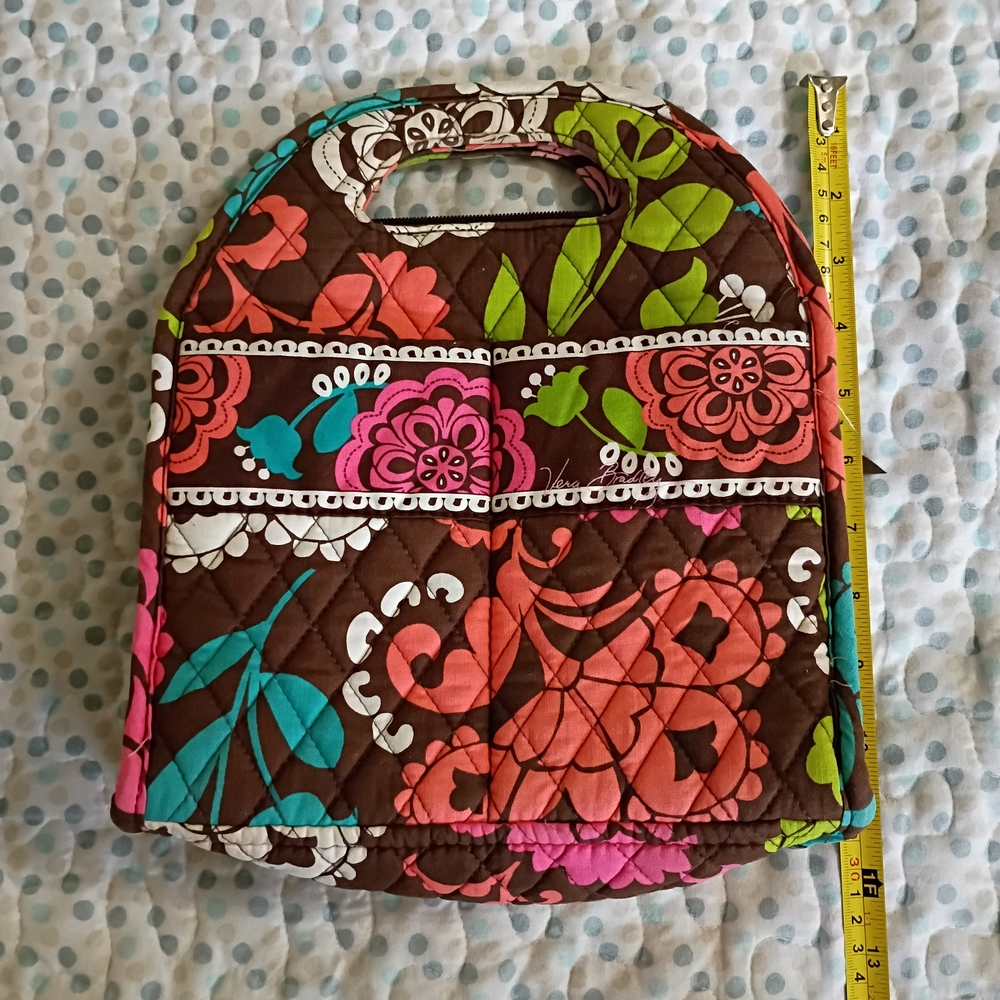Vera Bradley Brown Quilted Floral Lunch Tote with Pink Coral Teal Accents